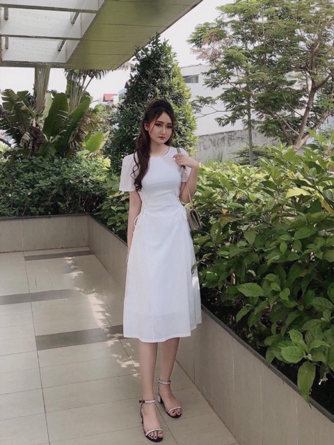Đầm váy đan dây eo cổ tròn 3 màu