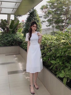 Đầm midi váy đan dây eo cổ tròn 3 màu (kèm hình thật)