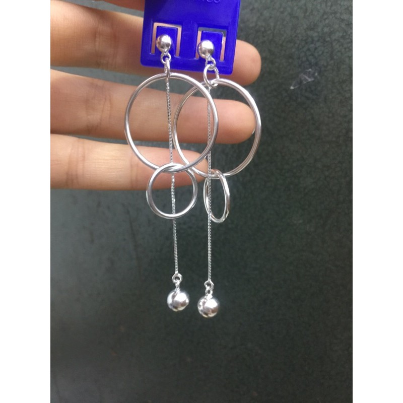 Khuyên tai 2-3 vòng tròn treo bạc ta