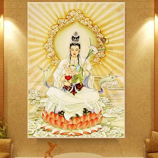Tranh Thêu Chữ Thập Khảm Đá 5d Hình Phật Bà Quan Âm