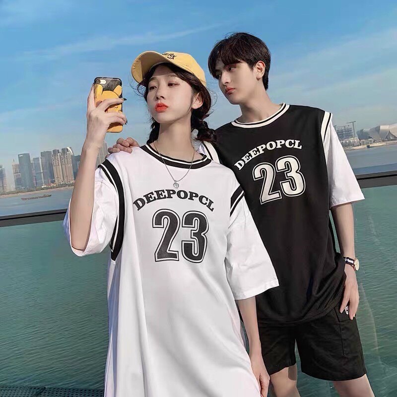 Áo thun tay lỡ Unisex form rộng Bóng rổ phối tay DEEPOPCL 23 Freesize dành cho nam nữ Molly Fashion