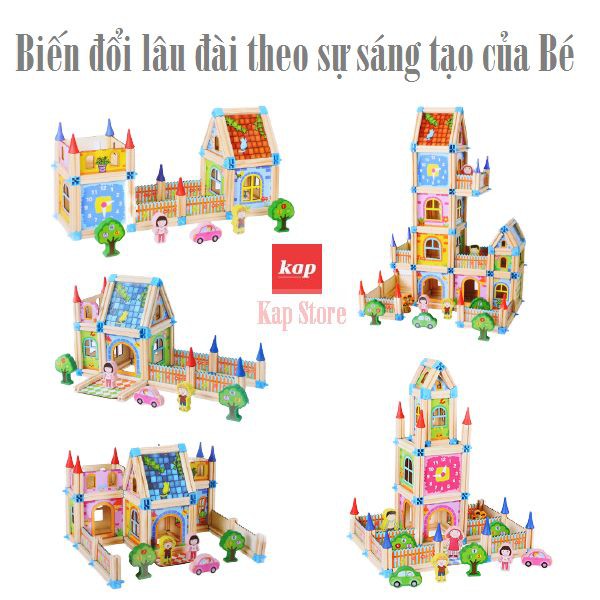 Đồ chơi gỗ lắp ráp nhà, mô hình nhà gỗ, xây nhà, xây lâu đài, kiến trúc thông minh