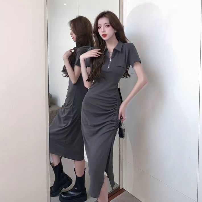 Đầm Cổ Polo Xếp Ly Dáng Ôm Phong Cách Mỹ Thời Trang Mùa Hè Hàn Quốc Hàng Mới 2022
