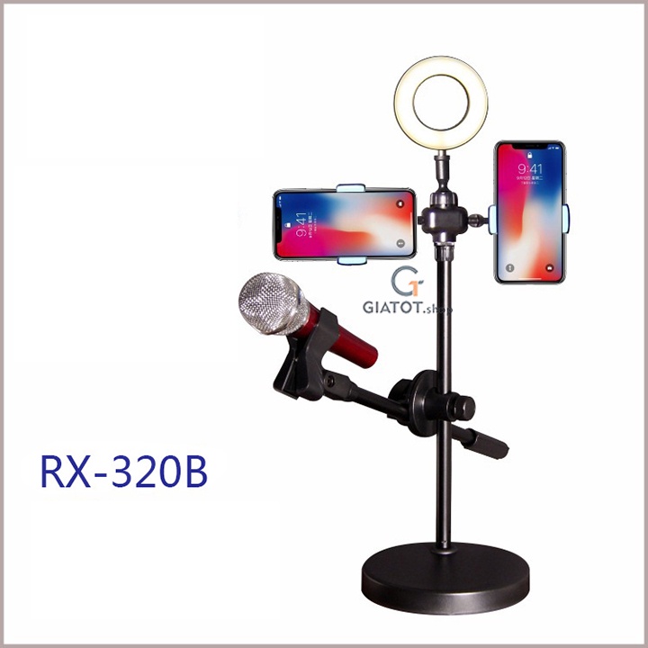 Bộ dụng cụ LIVE STREAM bán hàng chuyên nghiệp, Bộ kẹp micro thu âm livestream đa năng 4 in1 RX320