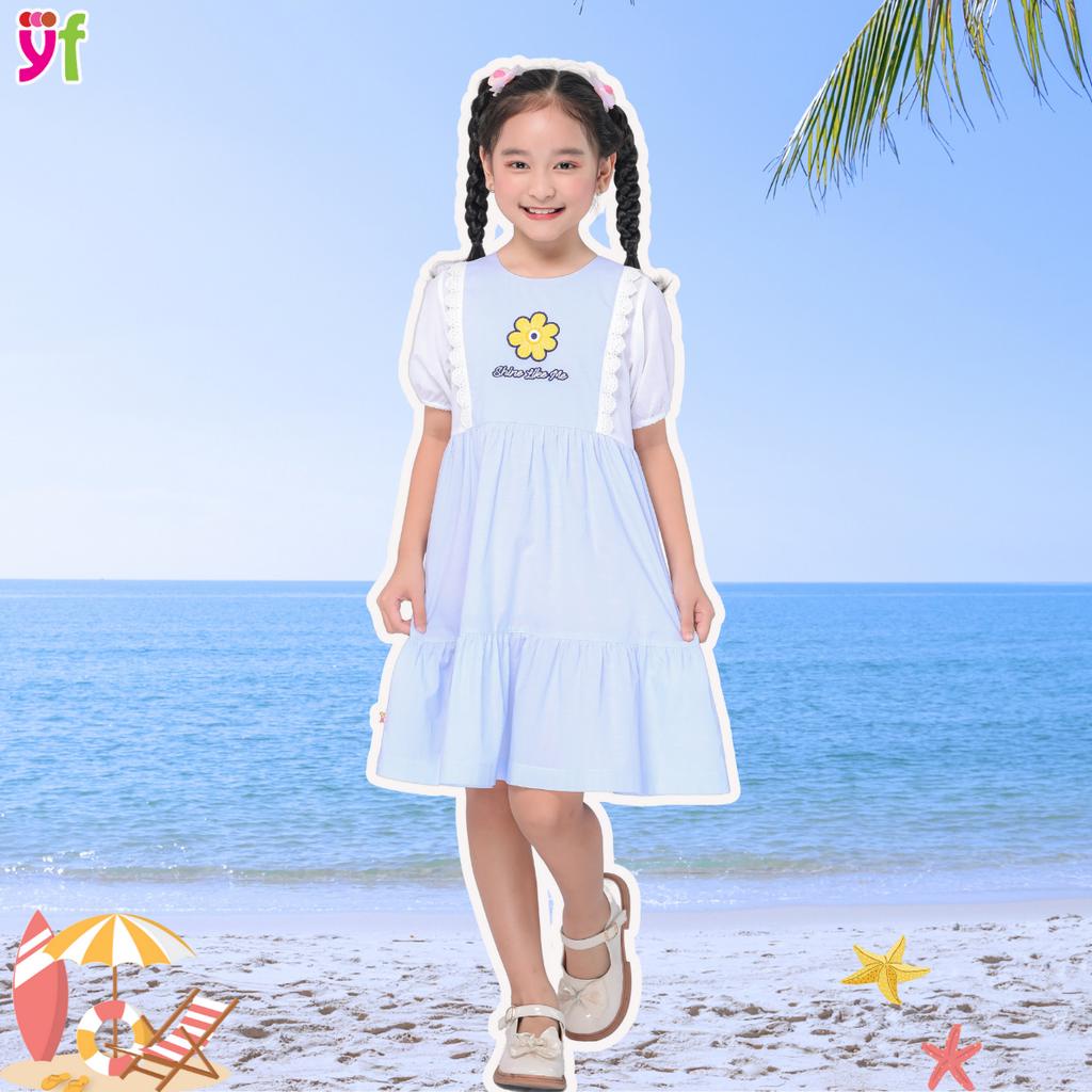 Đầm cho bé gái rút nhún TT hoa form dài YF - YDX026-3