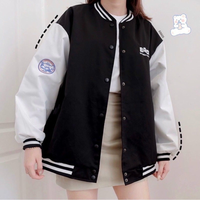 Áo khoác dù bomber nam nữ lót 2 lớp vải đẹp, in chữ (badge)
