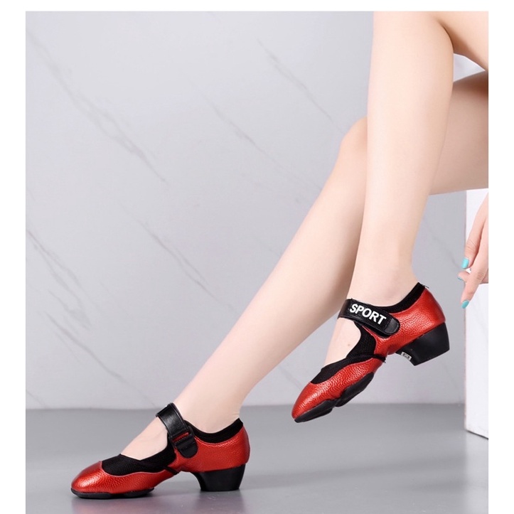 GIÀY TẬP KHIÊU VŨ BƠ GIÀY TẬP KHIÊU VŨ DA PHỐI LƯỚI ÊM, THOÁNG TN001 + tặng kèm túi giày xinh xắn