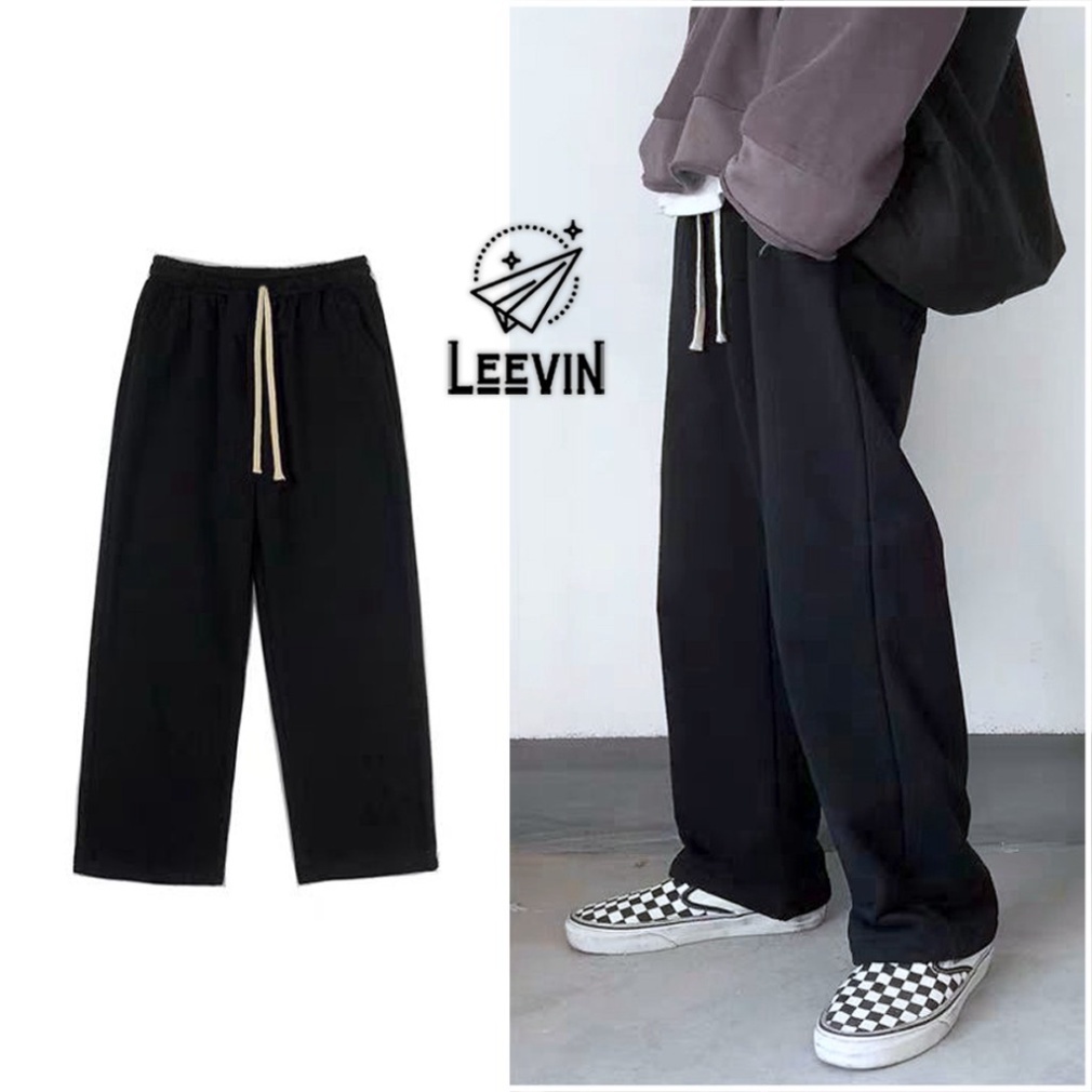 (Hàng Sỉ) Quần Ống Rộng Nam Nữ LEEVIN Thun Nỉ Phong Cách Hàn Quốc Ulzzang Quần nam rộng suông thụng - Leevin Store (ảnh