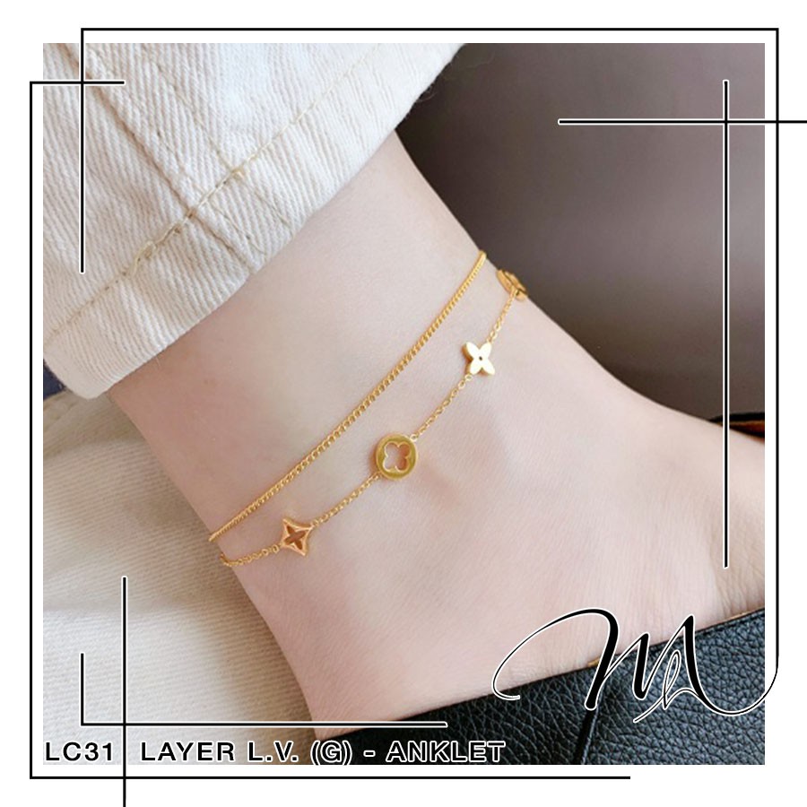 Lắc chân nữ Titan dây đôi hình cánh hoa rỗng xinh xắn - Măng’s House LC31