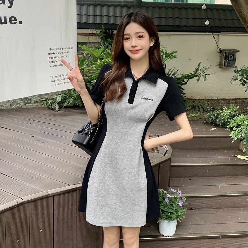 Đầm Cổ Polo Dáng Ôm Phối Màu Tương Phản Thời Trang Mùa Hè Hàng Mới Dành Cho Bạn Nữ @ -