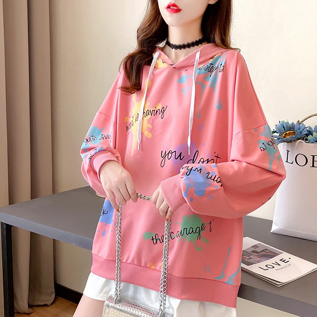 Áo Len Hoodie Nữ Thu Đông Có Mũ Dáng Dài Họa Tiết ĐỘC LẠ New 2021, Style Hàn Quốc Cho Nữ Tuổi Teen