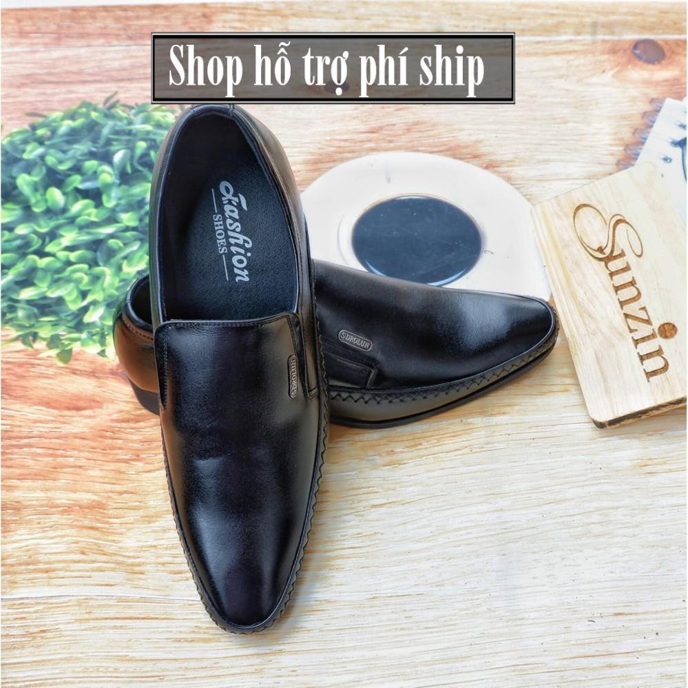 Hỗ trợ Ship- GIÀY DA THẬT sunzin 101D - Kiểu giày công sở không dây đứng đắn cho nam giới (model 2018) màu đen