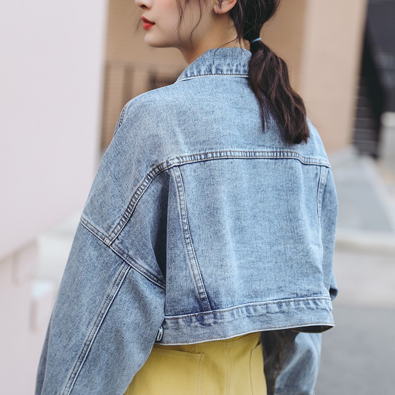 áo khoác jean nữ from lửng đính hạt ngọc thời trang 2020 [FREE SHIP]