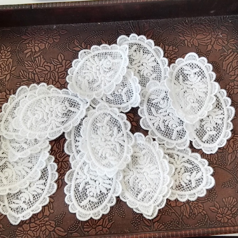 Set 10 Miếng Vá Quần Áo Bằng Vải Organza Trắng Thêu Ren Diy