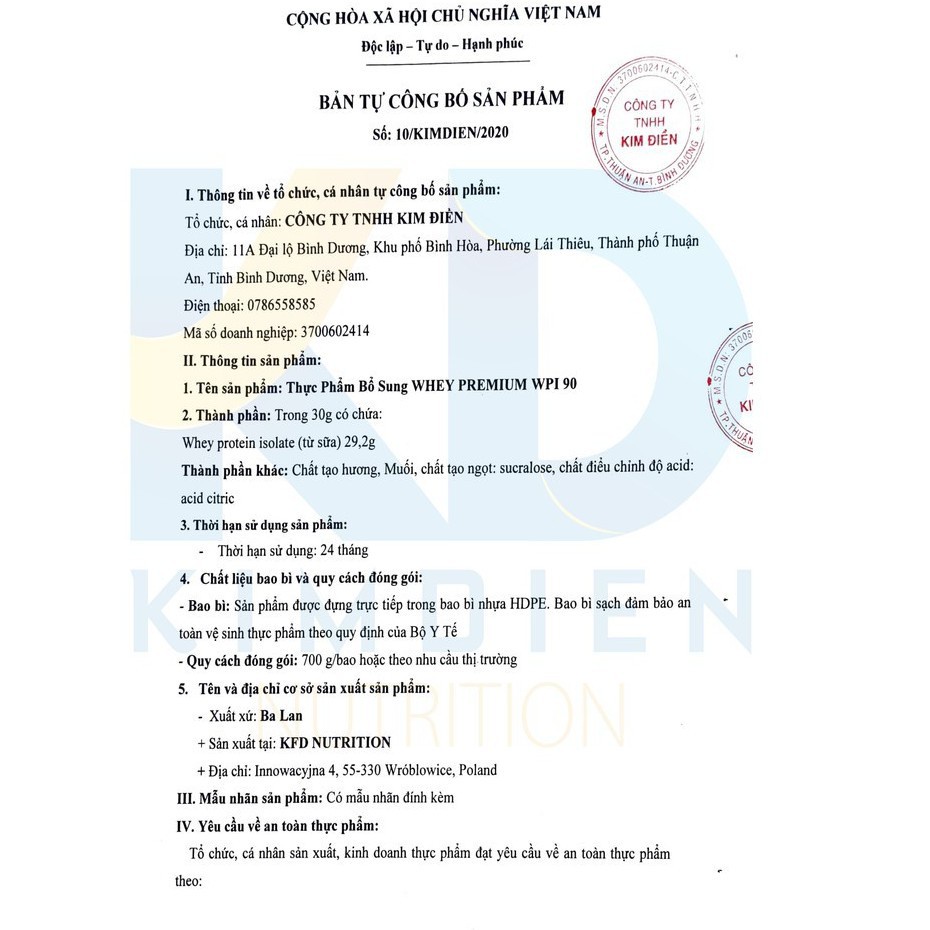 Sữa Tăng Cơ Bắp Cho Người Tập Gym KFD Whey Protein Isolate