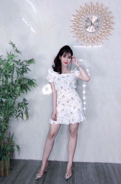 Đầm body lụa hoa dún eo SIÊU XINH -MS9B-Free size dưới 56kg