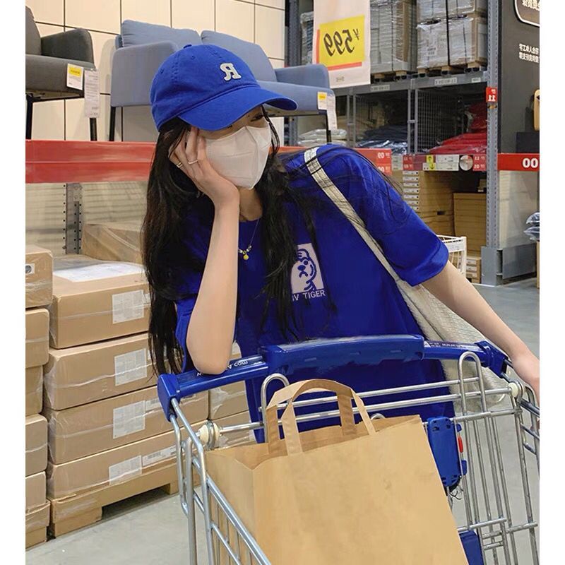 Áo Thun Tay Ngắn Dáng Rộng Màu Xanh Dương Phong Cách Hàn Quốc Thời Trang Cho Nữ