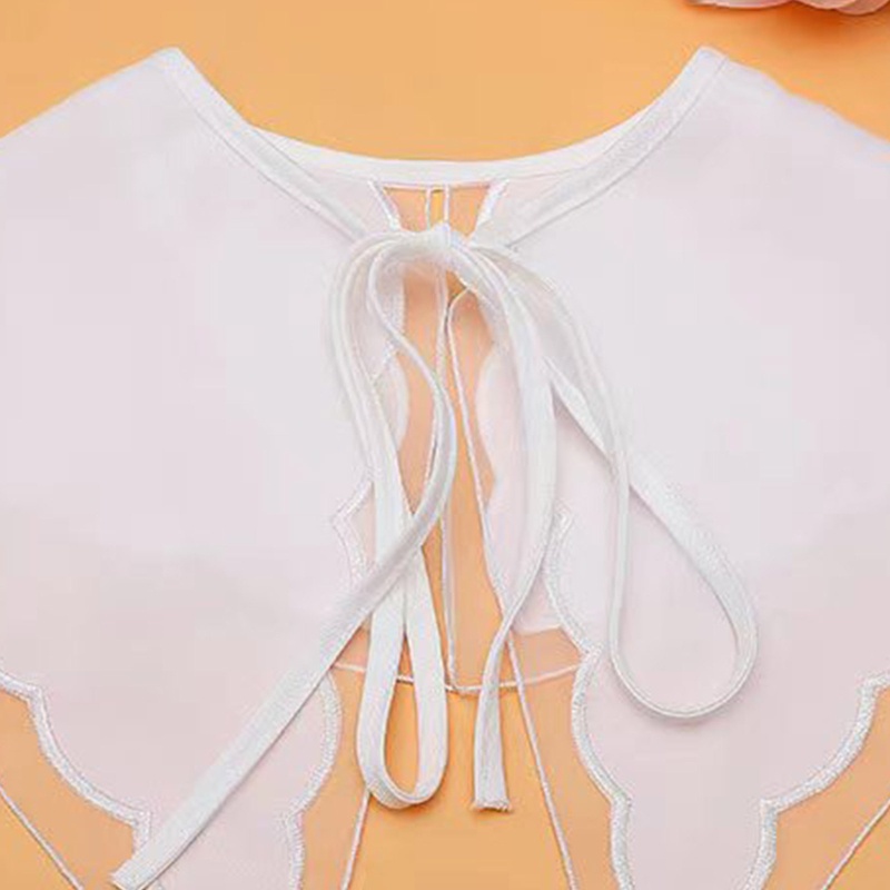 Khăn Choàng Cổ Bằng Vải Organza Trắng Thêu Họa Tiết Thắt Nơ Có Thể Tháo Rời Thanh Lịch Cho Nữ