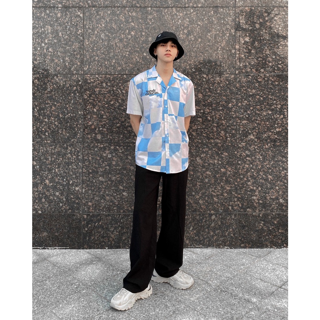 MENDE - Square Sky Blue - áo sơ mi tay ngắn nam