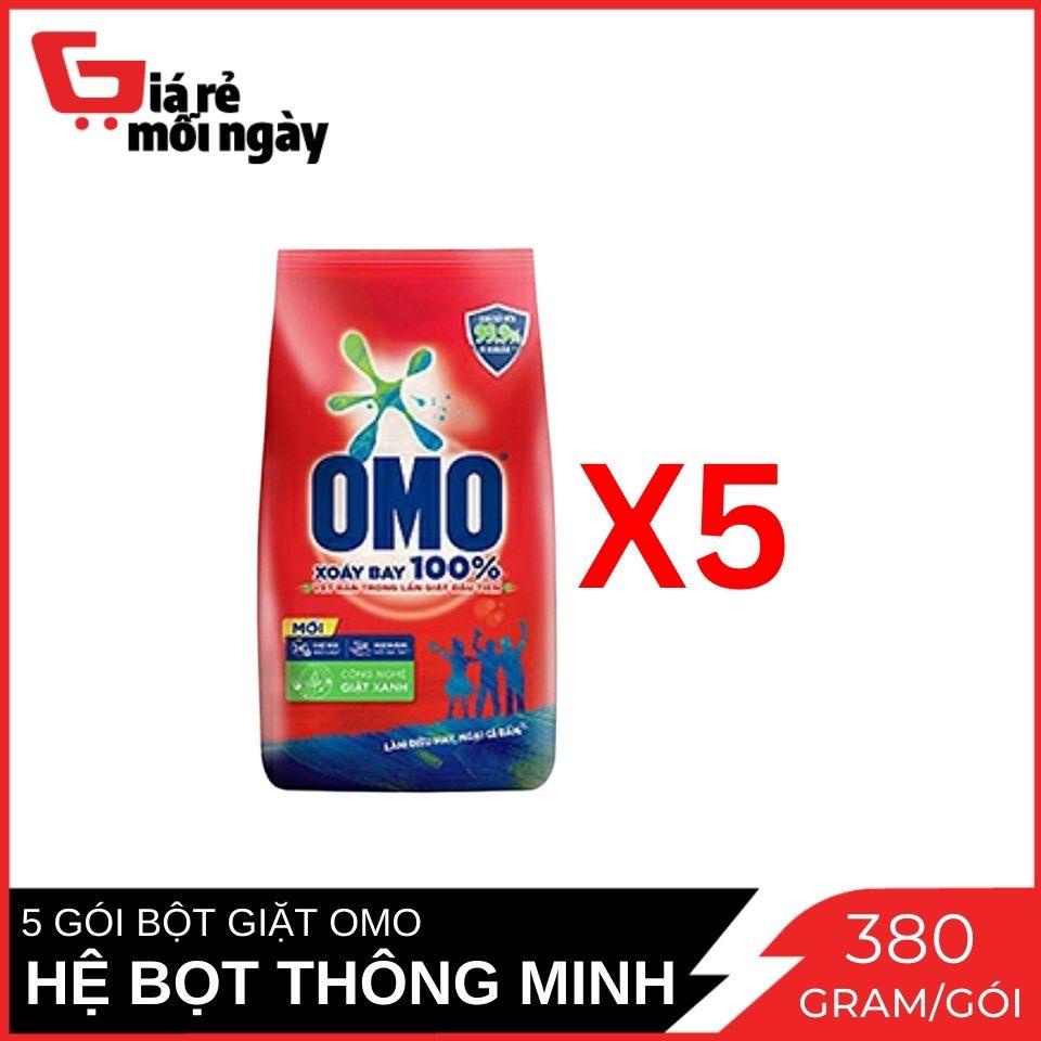 Combo 5 Túi Bột giặt Omo Đỏ Hệ Bọt Thông Minh Gói 380 g x5