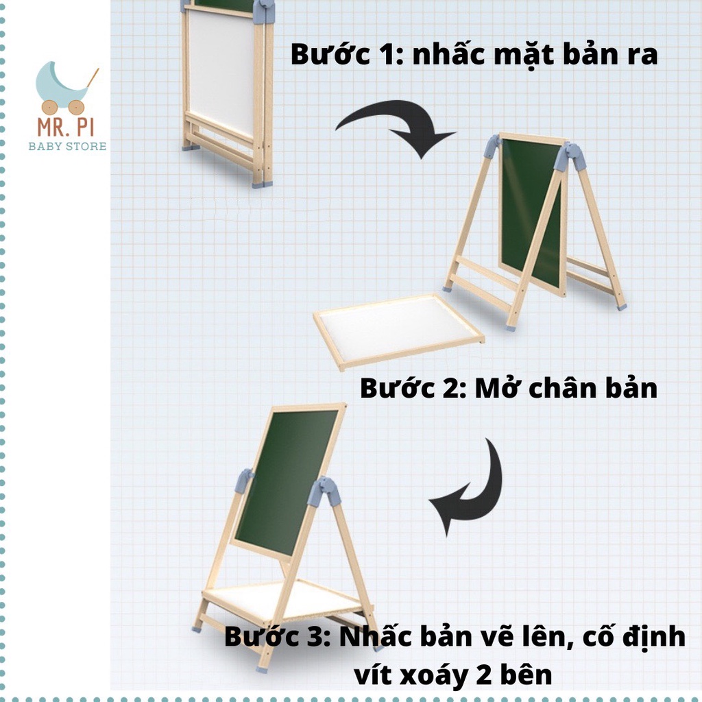 [GỖ AN TOÀN] Bảng Vẽ Hai Mặt Cho Bé Có Từ Tính – Xoay 360 Độ Tích Hợp Làm Bàn, Bảng Vẽ Trẻ Em Flipboard Đa Năng Dễ Xóa