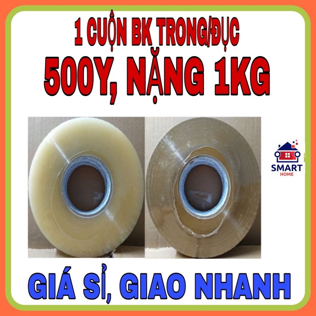 ⭐CUỘN BĂNG KEO TRONG, ĐỤC 500Y, NẶNG 1KG