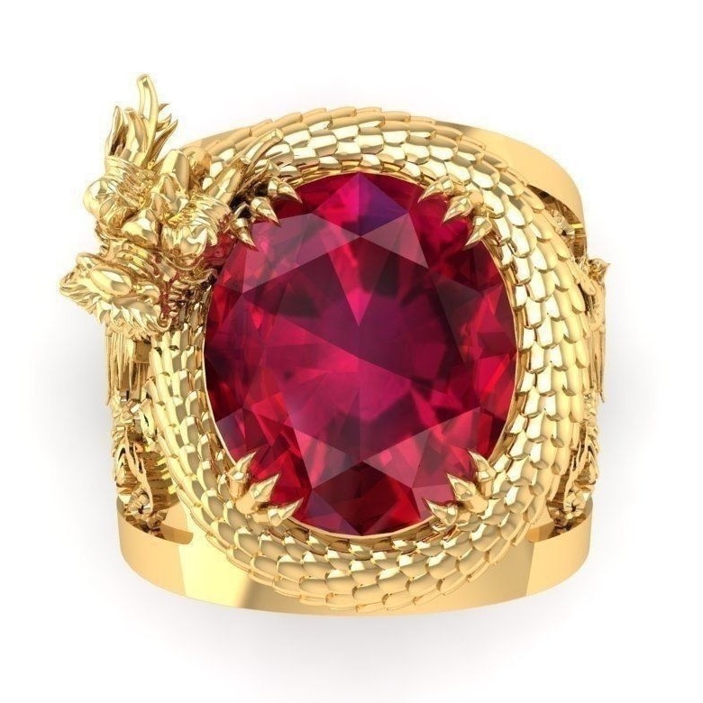 Nhẫn Rồng Mạ Vàng 24K Sang trọng cho Nam / Nhẫn Ruby Thép Titan