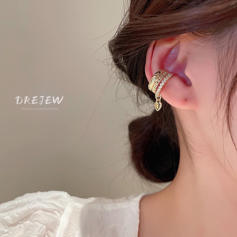 DREJEW Khuyên Kẹp Vành Tai Mạ Vàng Đính Đá Zircon Hình Trái Tim Phong Cách Cá Tính