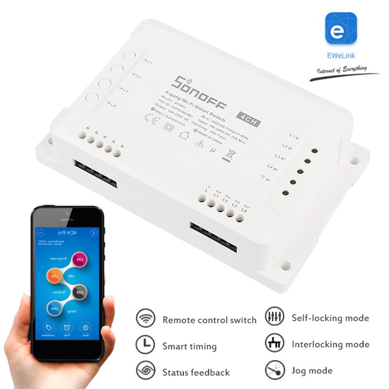 CHANNEL Công Tắc Thông Minh Sonoff 4ch Itead 4 Kênh Pro R3 Wifi 433mhz Din