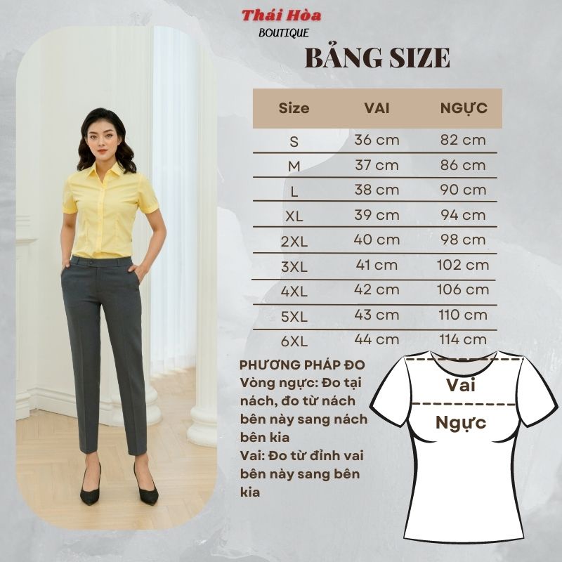 Áo sơ mi nữ tay ngắn kiểu công sở bigsize màu vàng đẹp cotton Thái Hoà N047-02-01