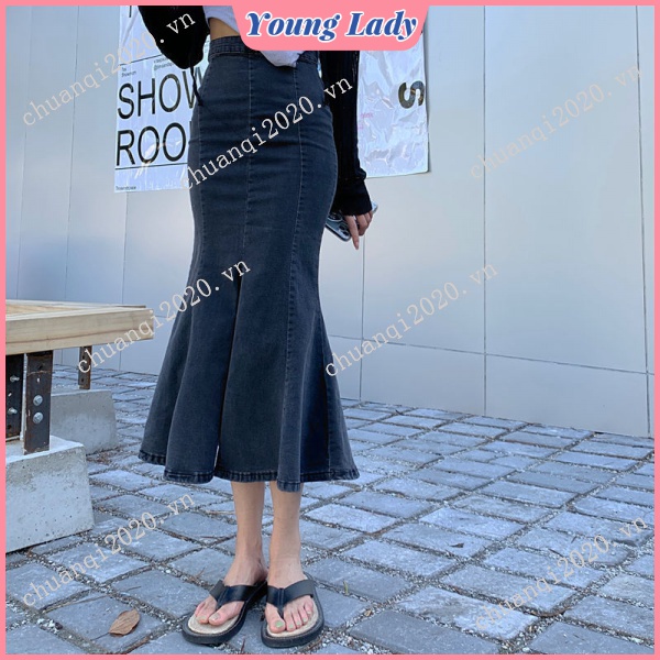 Chân váy jean Đuôi Cá Lưng Cao Thời Trang Cho Nữ