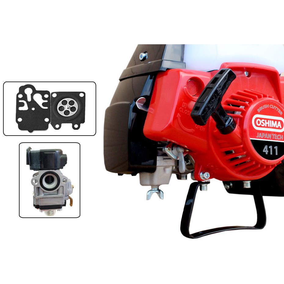 Máy cắt cỏ 2 thì Oshima 411 Bạc bình xăng trên