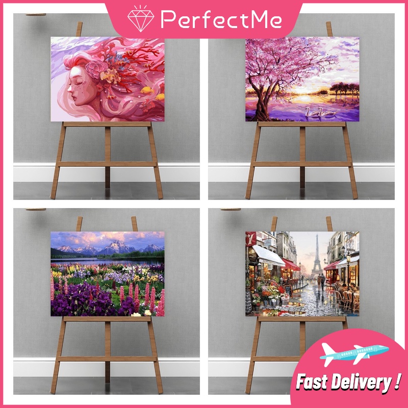 Bộ tranh sơn dầu 40x50cm tự làm họa tiết phong cảnh trang trí nhà + phụ kiện