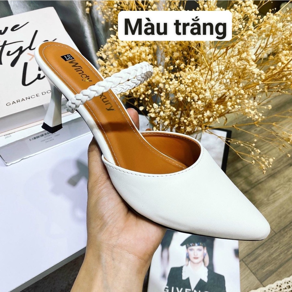 Giày cao gót 7p BÍT MŨI THẮT BÍM LÓT NÂU siêu sang chảnh mới