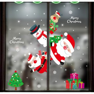 Decal trang trí giáng sinh hít tĩnh điện PP24 - ông già noel đứng cửa và người tuyết