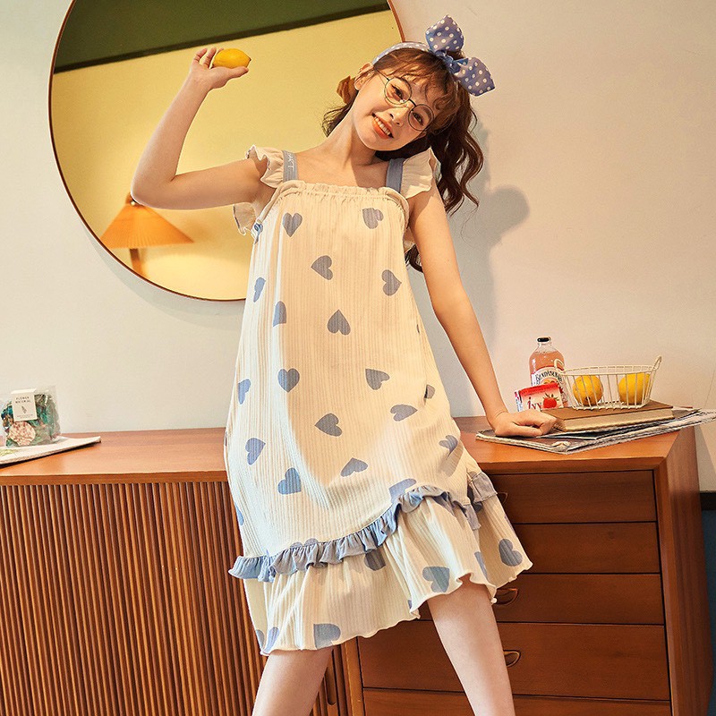 Váy ngủ hai dây nhiều họa tiết hoạt hình đáng yêu váy ngủ mặc nhà cotton mịn mát LUCIA SISTER V09.