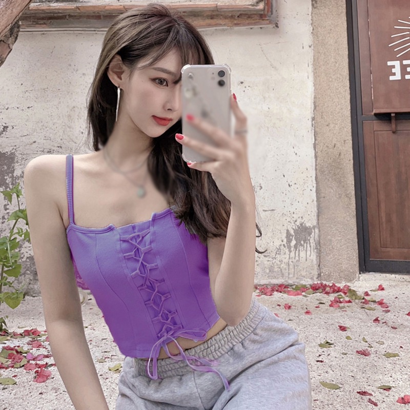 Áo hai dây dệt kim dáng ngắn thời trang mùa hè cho nữ