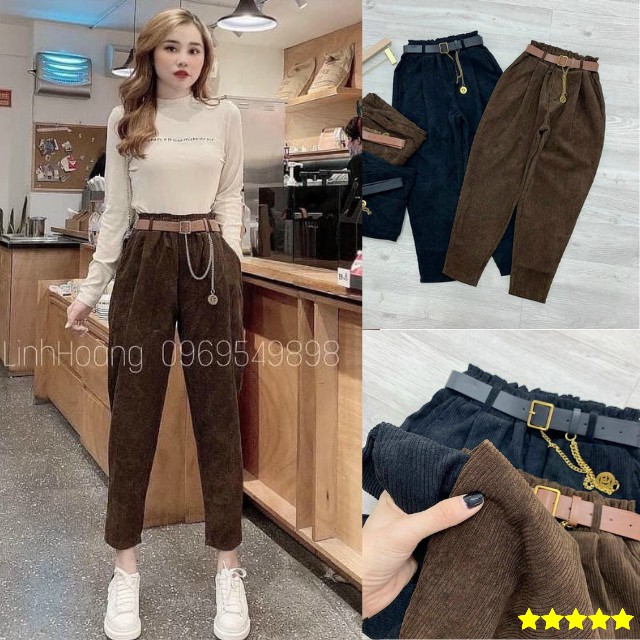 [Free Ship]Quần baggy vải nhung mềm mại cao cấp, quần nhung thoáng nhẹ siêu đẹp