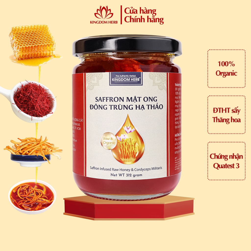 Saffron mật ong đông trùng hạ thảo Kingdom Herb 312g (2g đông trùng + 1g saffron + 309g mật) KQ