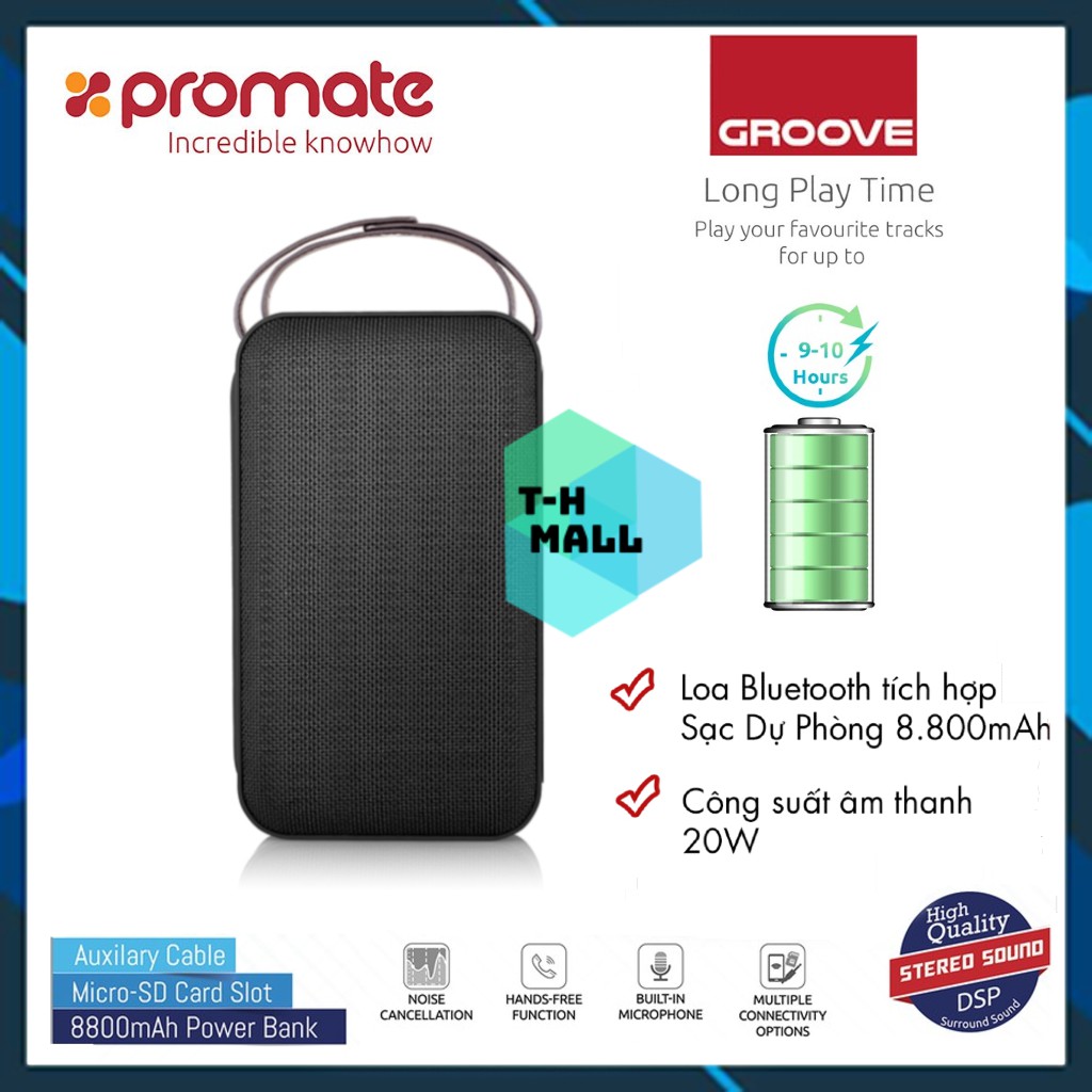 [Mã 159ELSALE hoàn 7% đơn 300K] Loa Bluetooth Promate GROOVE 20W Tích Hợp Sạc Dự Phòng 8800mAh