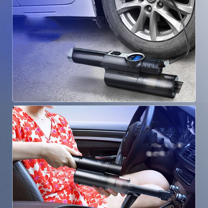 Máy Hút Bụi Ô Tô Kiêm Bơm Lốp Đa Năng 4 Trong 1 Pin Lithium