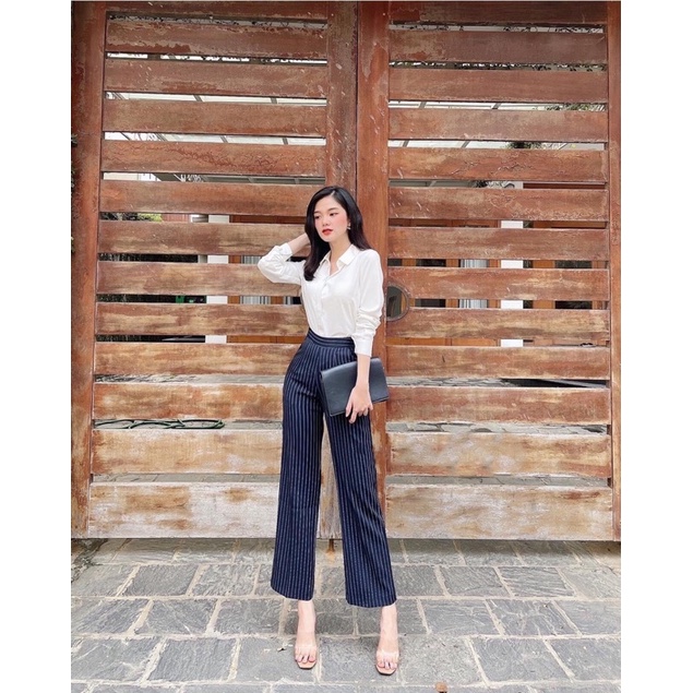 QUẦN KẺ ỐNG SUÔNG KHOÁ SƯỜN CHUN SAU LƯNG