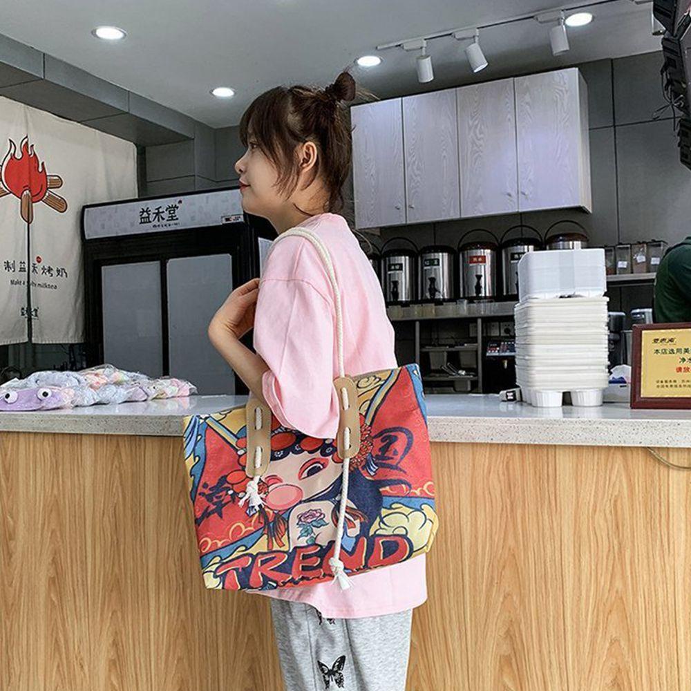 Túi Du Lịch Vải Lanh Cỡ Lớn Có Khóa Kéo Họa Tiết Dâu Tây Hoạt Hình Phong Cách Hàn Quốc