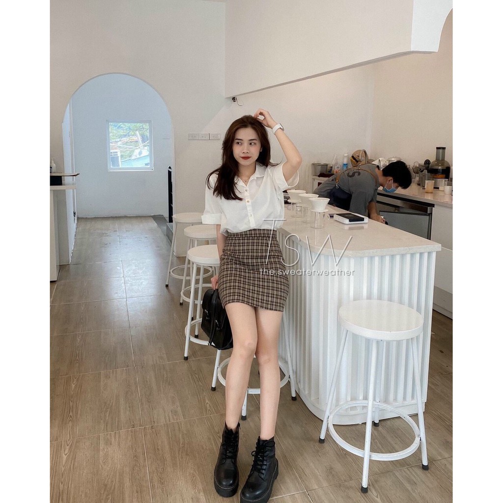 Chân váy chữ A, chân váy kẻ caro lưng cao thời trang (Ảnh thật) | BigBuy360 - bigbuy360.vn