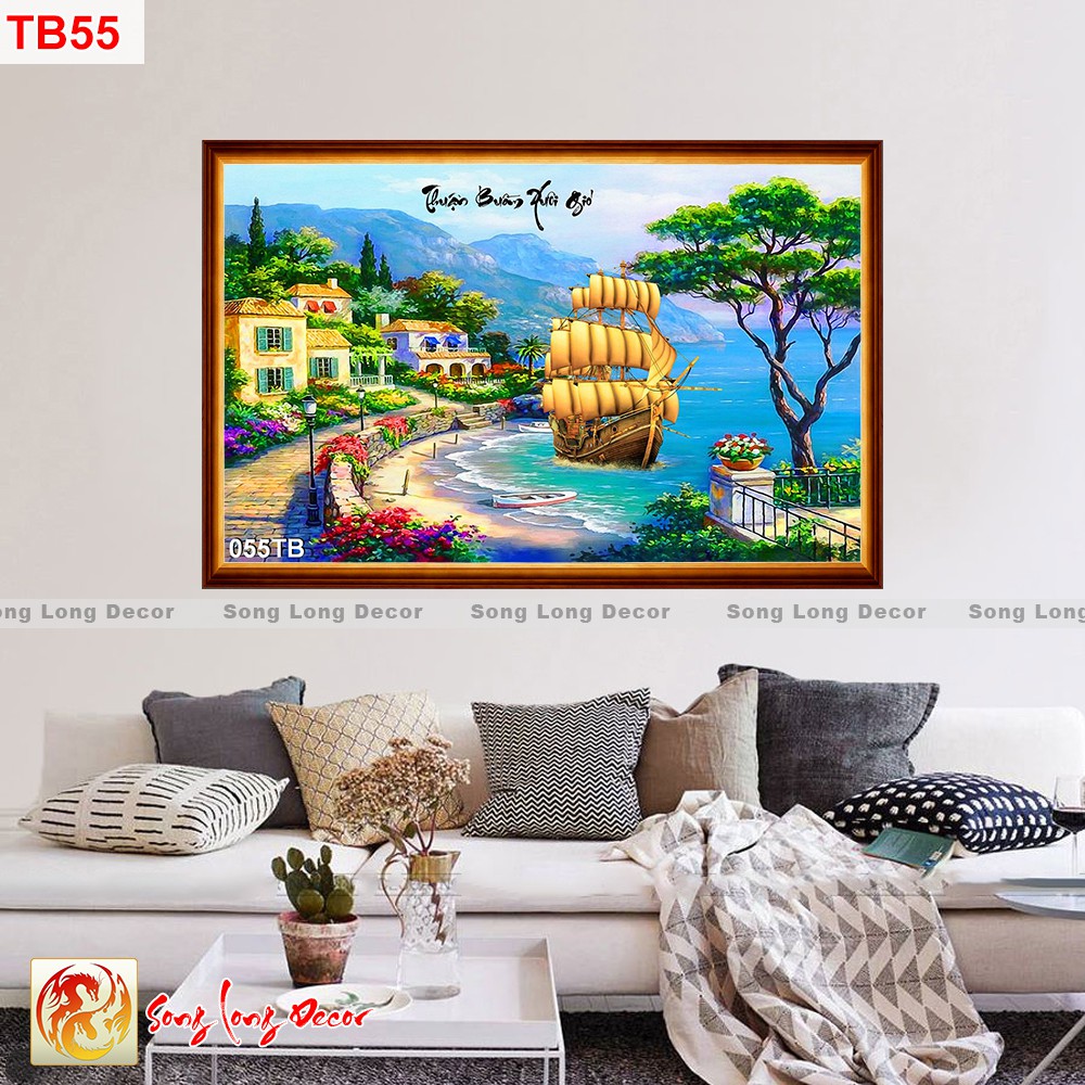 TRANH THUẬN BUỒM XUÔI GIÓ DÁN TƯỜNG - TRANH DÁN TƯỜNG 3D THUYỀN BUỒM