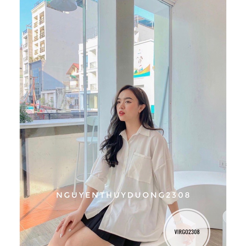 [Ảnh thật/Sẵn]Áo sơmi dài tay viền chỉ túi ngực Ulzzang | BigBuy360 - bigbuy360.vn