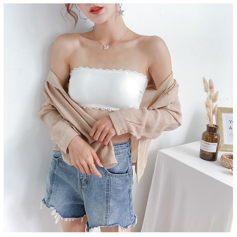 Áo bra tăm dây viền ren cúp ngực free size - Cúp ngực không dây quyến rũ cá tính thời trang 2 màu trắng đen