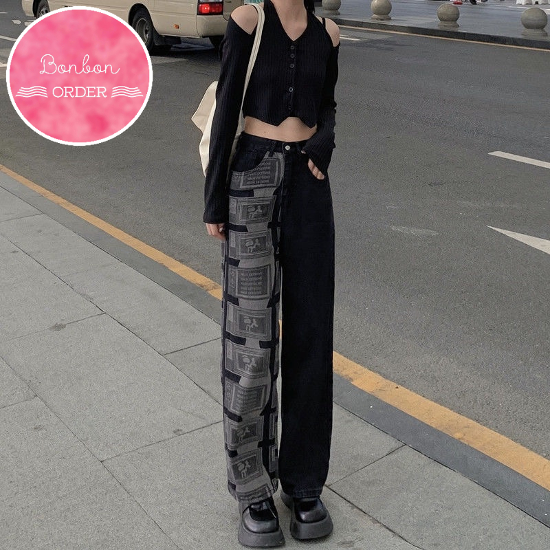 QUẦN ULZZANG ỐNG RỘNG PHỐI HÌNH -