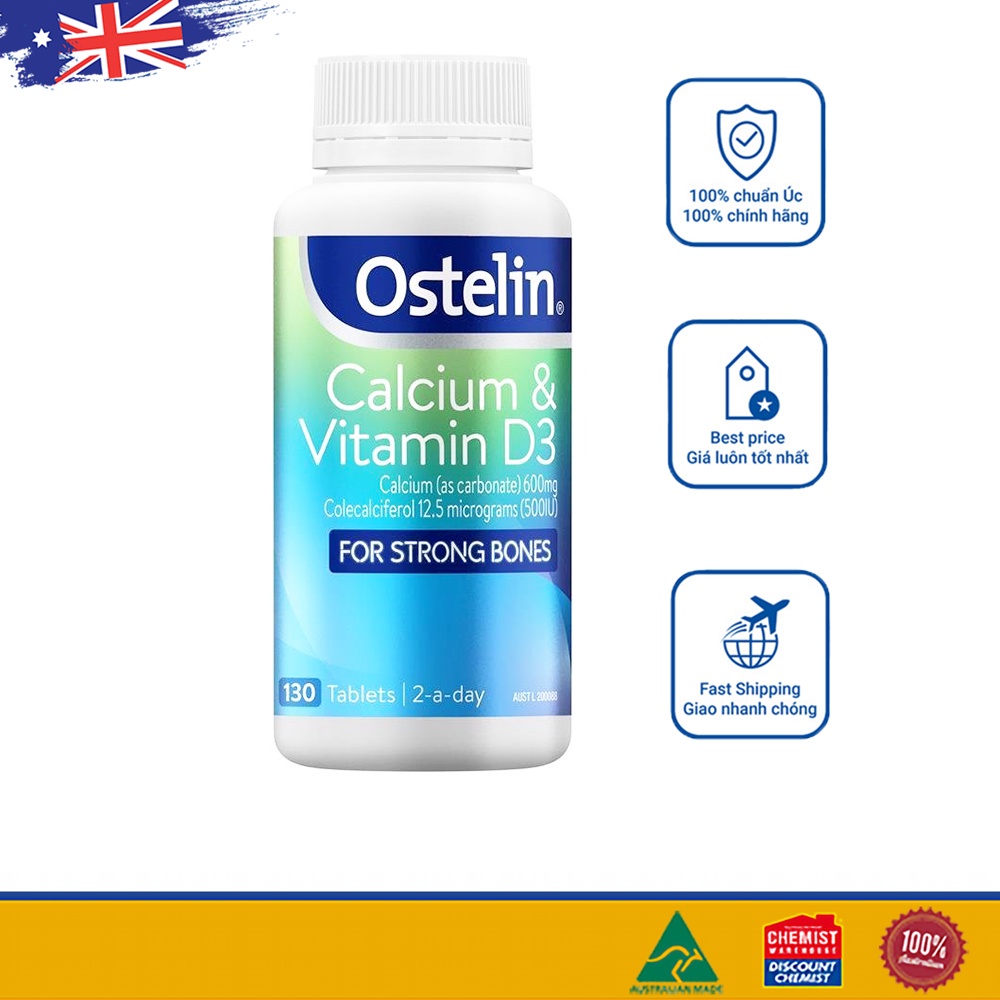 Tem Chemist Canxi bầu Úc Ostelin Calcium & Vitamin D3 130 viên SP3