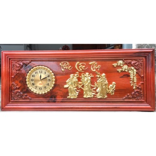 Tranh Đồng Hồ Gỗ Phúc Lộc Thọ Ráp Vàng KT: 52x130x4.5cm